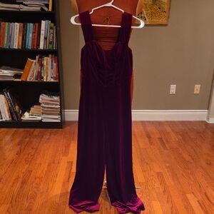 Velvet Wide-Leg Jumpsuit in Burgundy